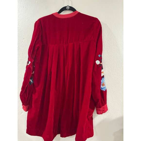 Free People red velvet Womens dress size xs boxy embroidered flowers - Picture 3 of 8